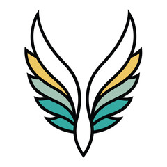 Stylized abstract wings with teal yellow and white feathers