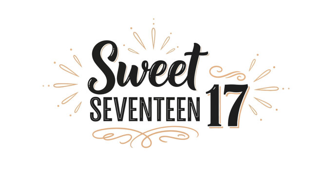 Sweet Seventeen Elegant Lettering for 17th Birthday Invitations