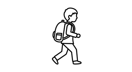 Line Art Illustration of a Boy Walking with Backpack.