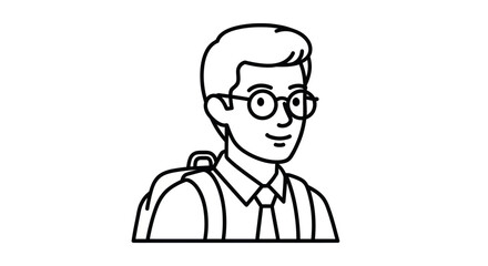 Line Drawing of a Smiling Student with Glasses and Backpack.