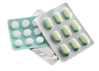 Pills in blister packs isolated on a transparent background.PNG.AI GENERATED