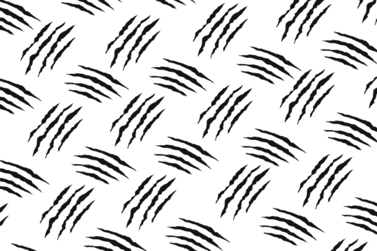 Seamless black claw scratch pattern on white background. Repeated wild animal slash marks for edgy textures, tattoo art, or grunge design. Perfect for horror, fantasy, or aggressive themes.
