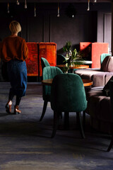 The Contemporary Cafe Interior has stylish seating and warm lighting