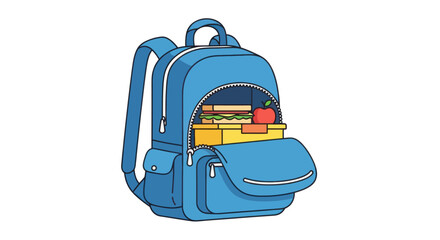 Fototapeta premium Filled Blue Backpack with School Lunchbox and Snacks.