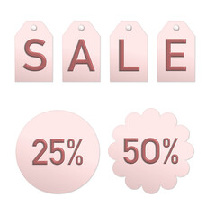 Pink 3D Sale Icons with Discount Percentages