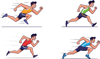 Athletic man running fast, cartoon sports character sprinting, fitness training vector, healthy lifestyle exercise, strong athlete workout, marathon sprint illustration