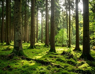 Lush Forest Floor with Sunlight