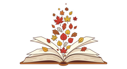 Open Book with Autumn Leaves Emerging.