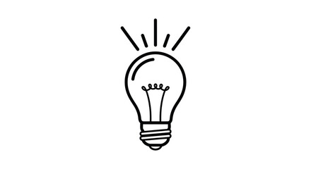 Simple Line Drawing of a Glowing Incandescent Light Bulb.