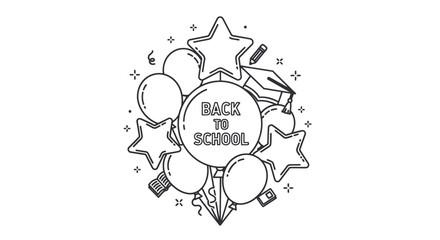 Back to School Graphic Design with Balloons and Graduation Cap.