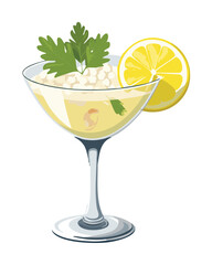 Refreshing Lemonade or Citrus Cocktail in a Tall Glass Garnished with Fresh Parsley and a Bright Yellow Lemon Slice - Vector Illustration	