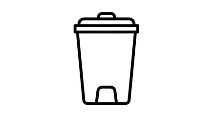 Simple Black and White Line Art of a Covered Trash Can.