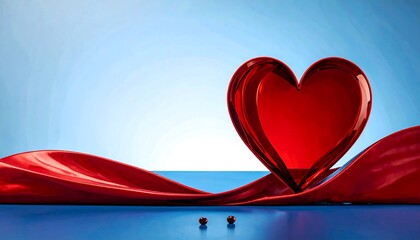 Red heart on a blue surface with red liquid