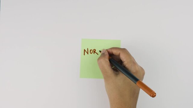 writing NORWAY with marker on post it note, northern lights bucket list , Antarctica, snow covered destinations, travel and adventure stock video footage