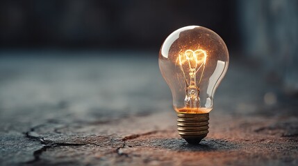 Ignited idea bulb glows with inspiration on textured surface, symbolizing innovation and creativity.