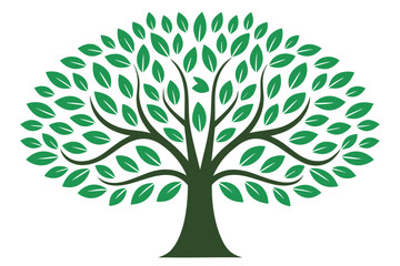 Obraz premium Green Tree Silhouette with Spreading Branches and Leaves nature