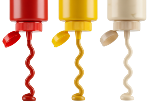 Ketchup Mustard Mayonnaise Squeeze Bottles Dripping Sauces Isolated On Transparent Background Delicious Condiments