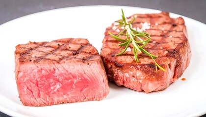 Fototapeta premium Two grilled steaks on a white plate