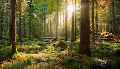 International Day Of Forests Celebration In Serene Sunlit Woodland Scene With Lush Greenery And Autumn Hues