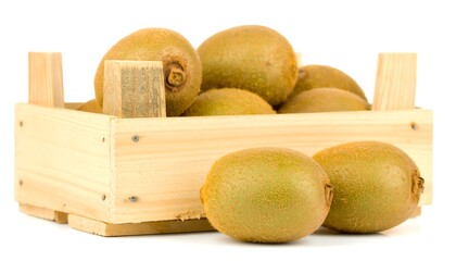 Wooden crate filled with kiwis