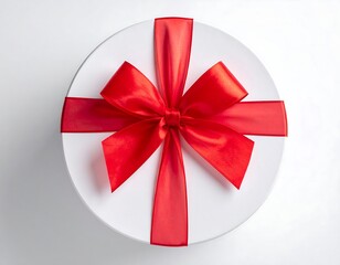 Round gift box with red ribbon