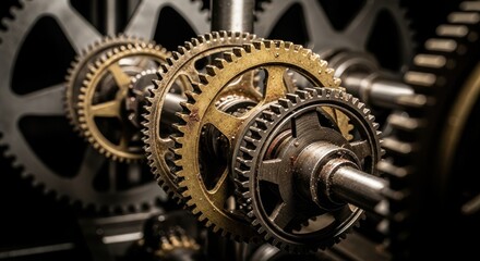 Intricate clockwork inside view reveals interlocking gears and detailed mechanisms, showing clockwork engineering. Clockwork demonstrates interconnected components and precision design,