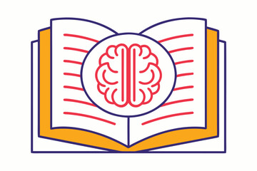 Open Book With Brain Icon Line Art On White Background mind intelligence
