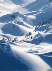 Winter mountain landscape: snow covered hills