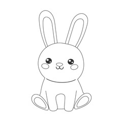 Simple line art rabbit character with large ears and sweet face. Great for nursery prints, coloring books, kids’ apparel, stationery and DIY craft projects.