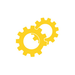 Two Yellow Interlocking Gears Keywords: gears, cogwheel, mechanism, industry, engineering