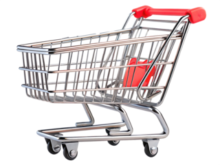 Shiny shopping cart red handle isolated on a transparent background