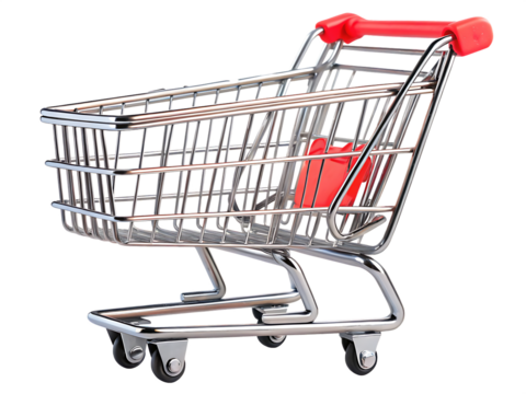 Shiny shopping cart red handle isolated on a transparent background