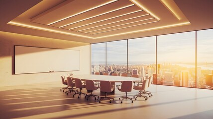 Stylish Meeting Room with City View and Modern Lighting