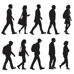 Walking People Silhouettes &ndash; Vector Illustration of Men and Women in Motion