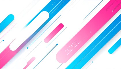 A vibrant, dynamic design featuring overlapping, diagonal lines and shapes in vibrant shades of blue and pink, set against a crisp white background.