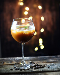 A Delicious Coffee Cocktail in an Elegant Glass with Bokeh