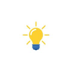 Yellow light bulb with blue base and rays idea innovation