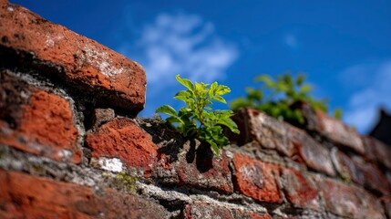 Resilient sprout in old brick wall
