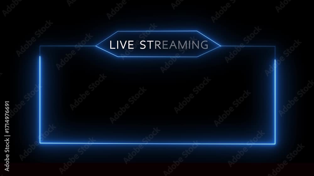 Poster live streaming neon frame animation with neon box frame. animated neon live streaming icon. neon loo