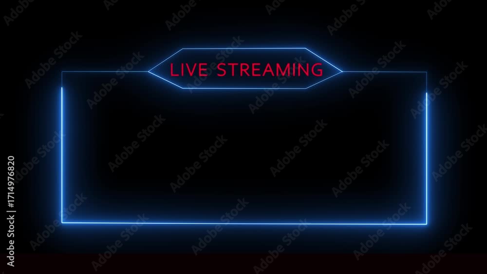 Poster live streaming neon frame animation with neon box frame. animated neon live streaming icon. neon loo
