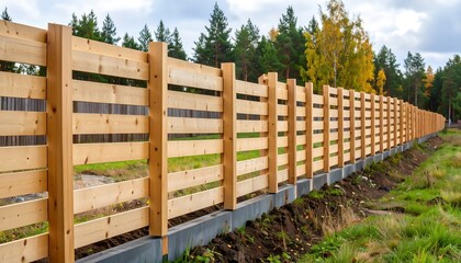 Wooden fence stretches through a landscape