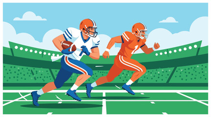 American football player running fast across the field carrying the ball. vector illustration