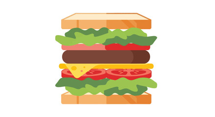 Delicious Tall Layered Burger Sandwich Illustration.