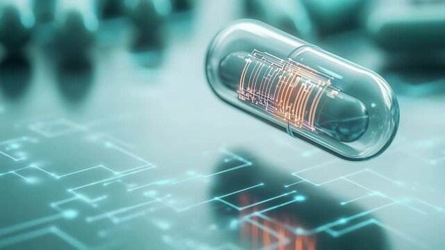 A futuristic capsule on a digital backdrop represents groundbreaking innovation in healthcare and wellness