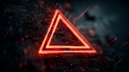Dynamic red triangle glowing with energy on a dark, futuristic digital circuit board background