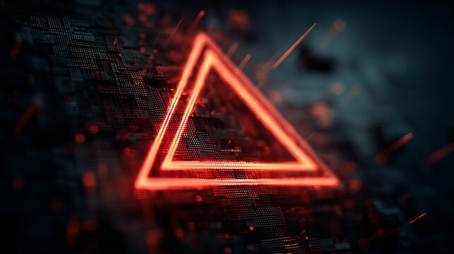 Dynamic red triangle glowing with energy on a dark, futuristic digital circuit board background - Powered by Adobe