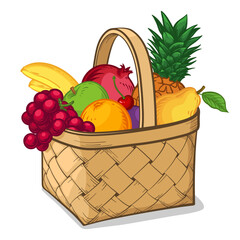 Fruit basket. Vector illustration of a basket with food.