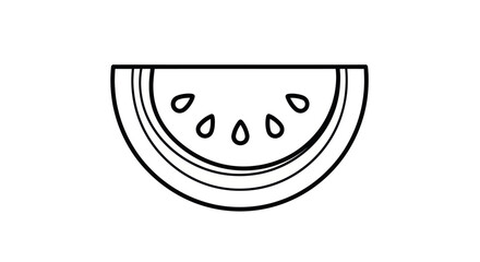 Black and white line art illustration of a watermelon slice with seeds.