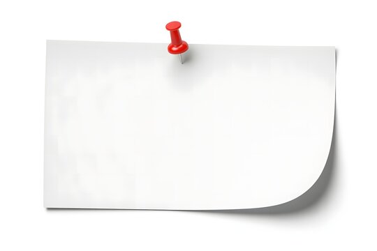 White paper note pinned with red pin notice board blank message template
