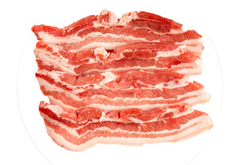 Bacon slice lard with meat slices pieces pork tenderloin portion size natural product tasty snack fresh delicious gourmet food background on the table rustic top view copy space